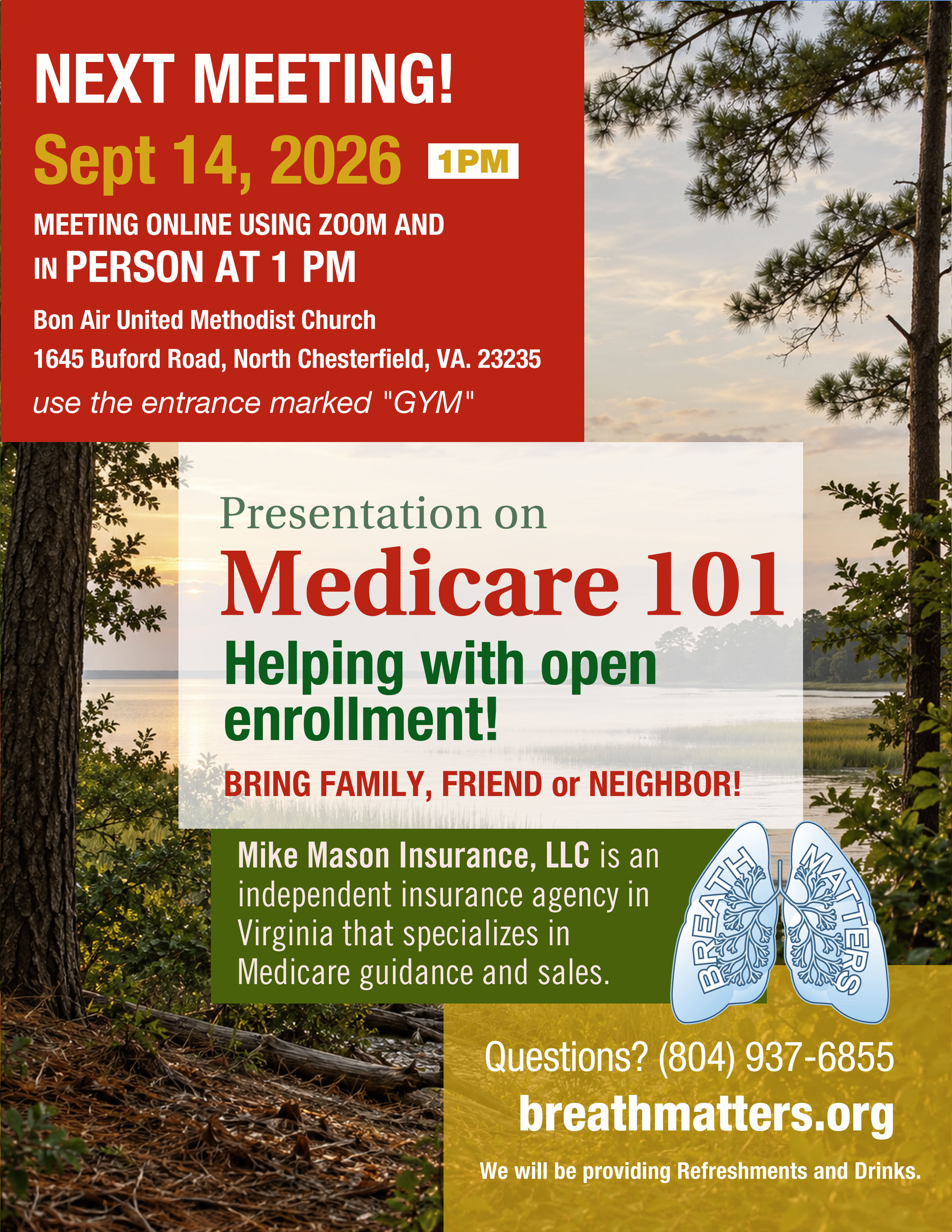 Breath Matters meeting flyer for August 10, 2026: presentation on sarcoidosis